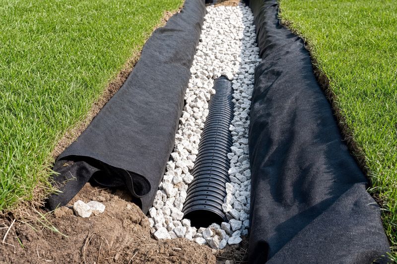 French drain installation before backfill