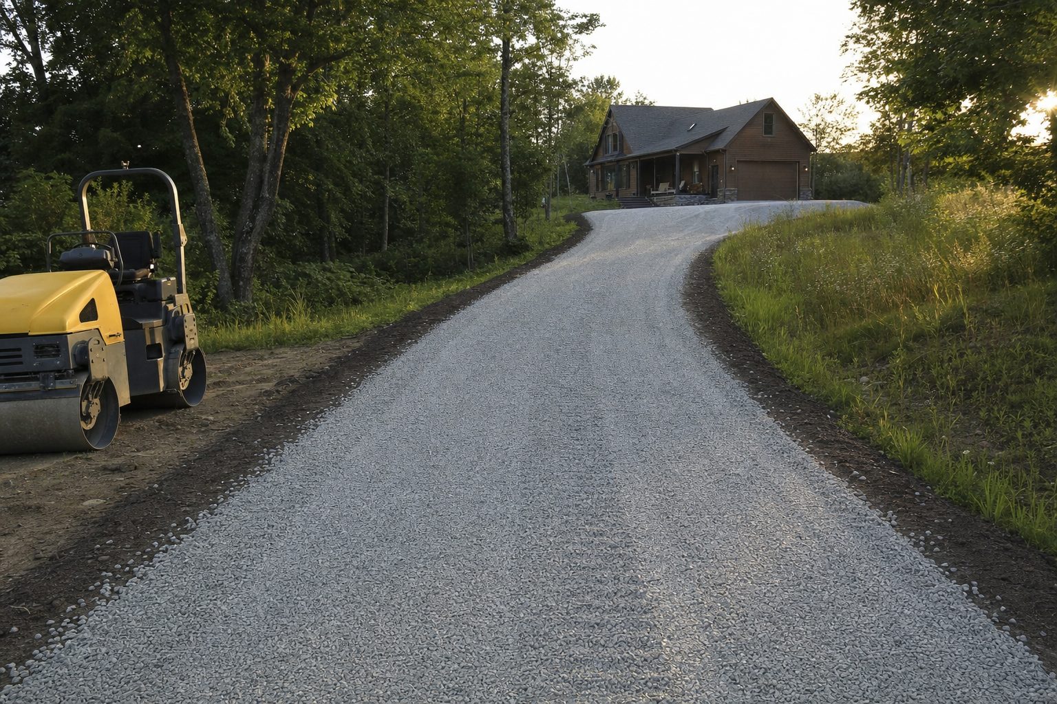 Compacted gravel driveway with a finished crown