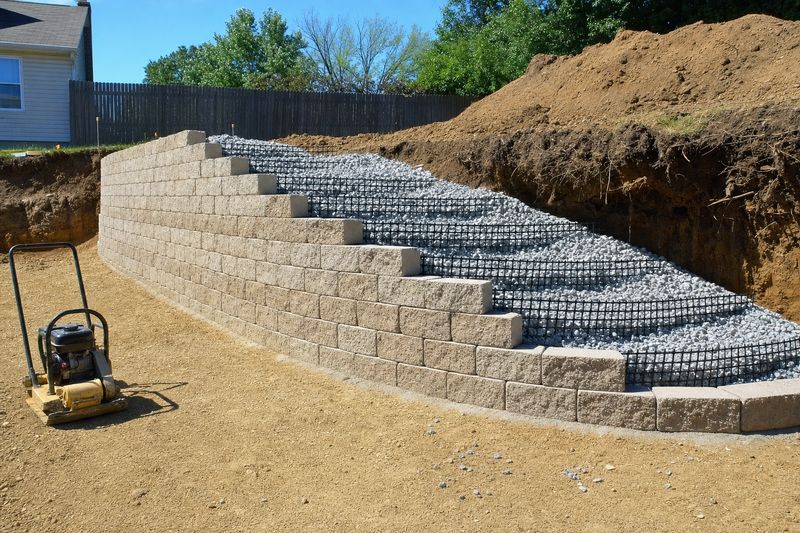 Segmental retaining wall with geogrid reinforcement