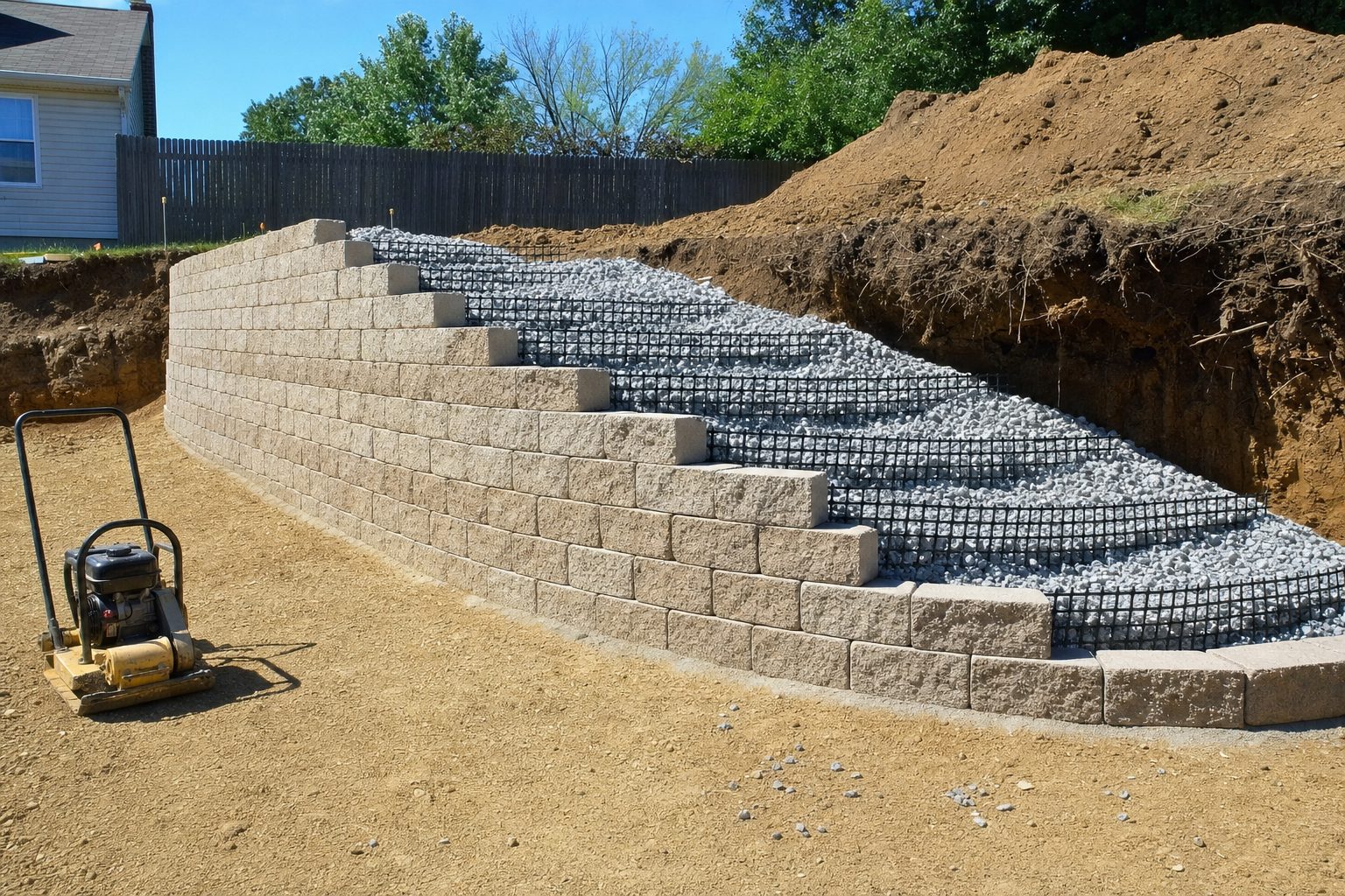 Segmental retaining wall with geogrid reinforcement