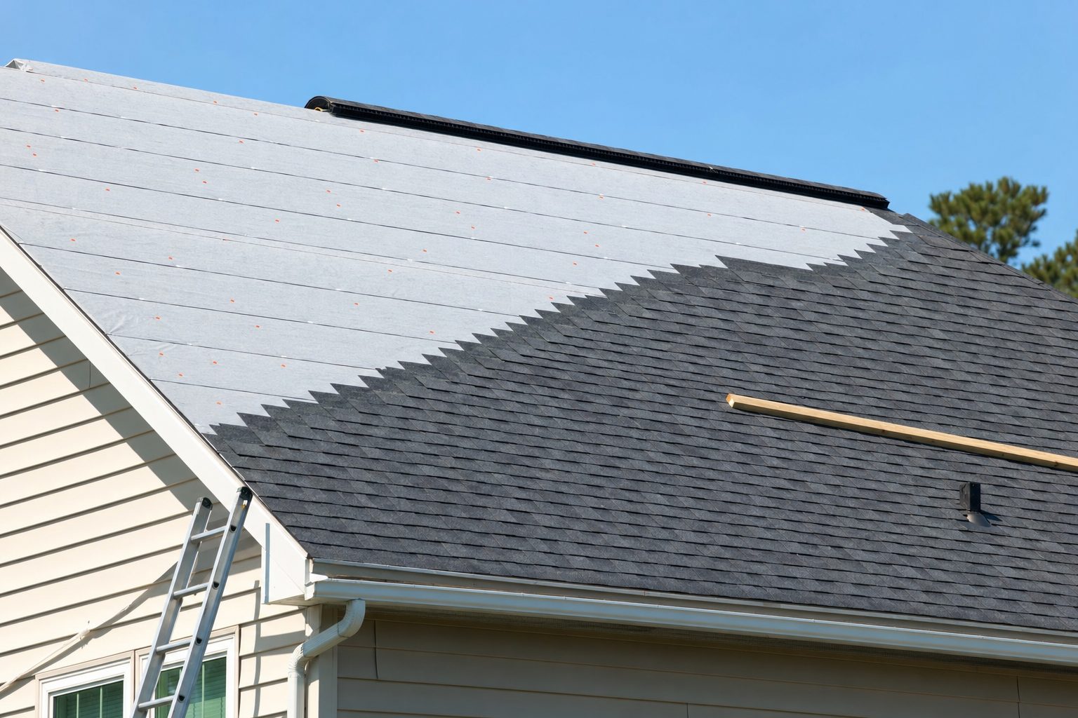 Architectural shingle roof replacement in progress